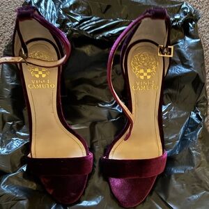 Vince Camuto Velvet Ankle-Strap Heels in Burgundy